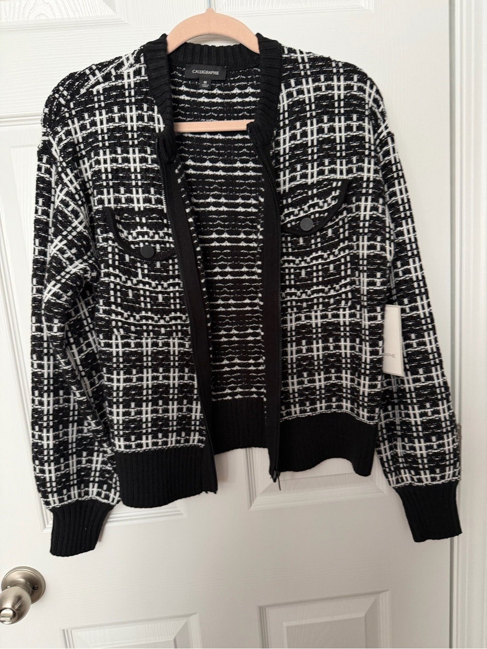 Calligraphie NWT  Black & White Plaid Open-Front Cardigan
